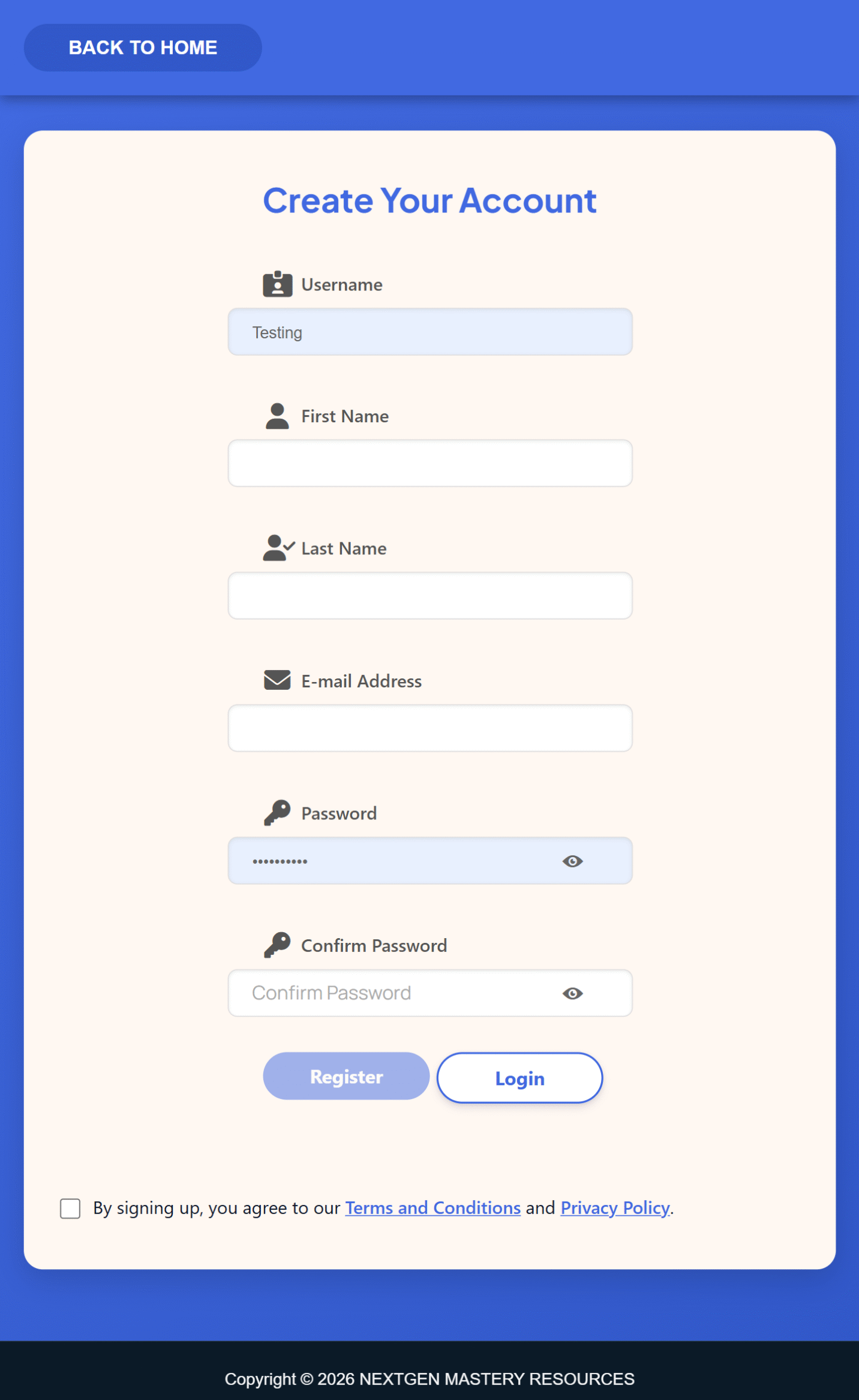 NT-Hub Register Page